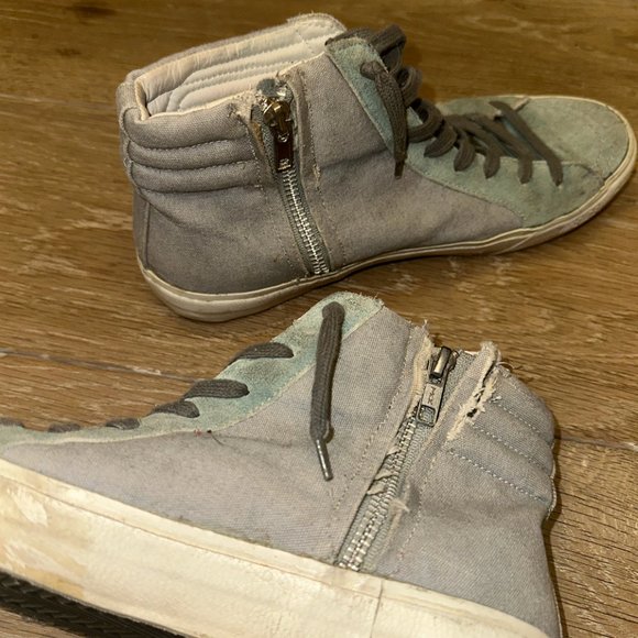 GOLDEN GOOSE SLIDE HIGH TOP SNEAKERS GRAY CANVAS & BLUE SUEDE Size 40 - Picture 3 of 5